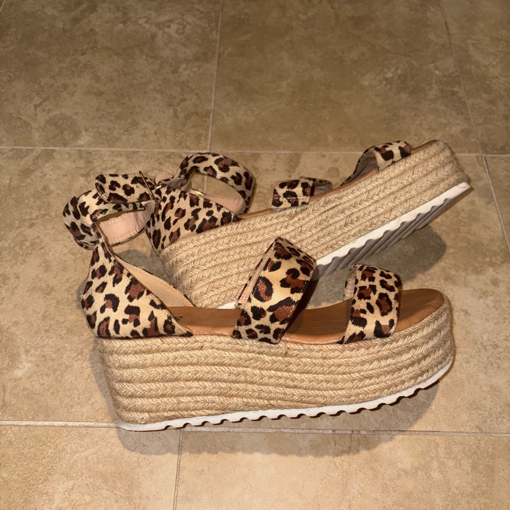 Leopard Print Wedge Sandals - Picture 2 of 4